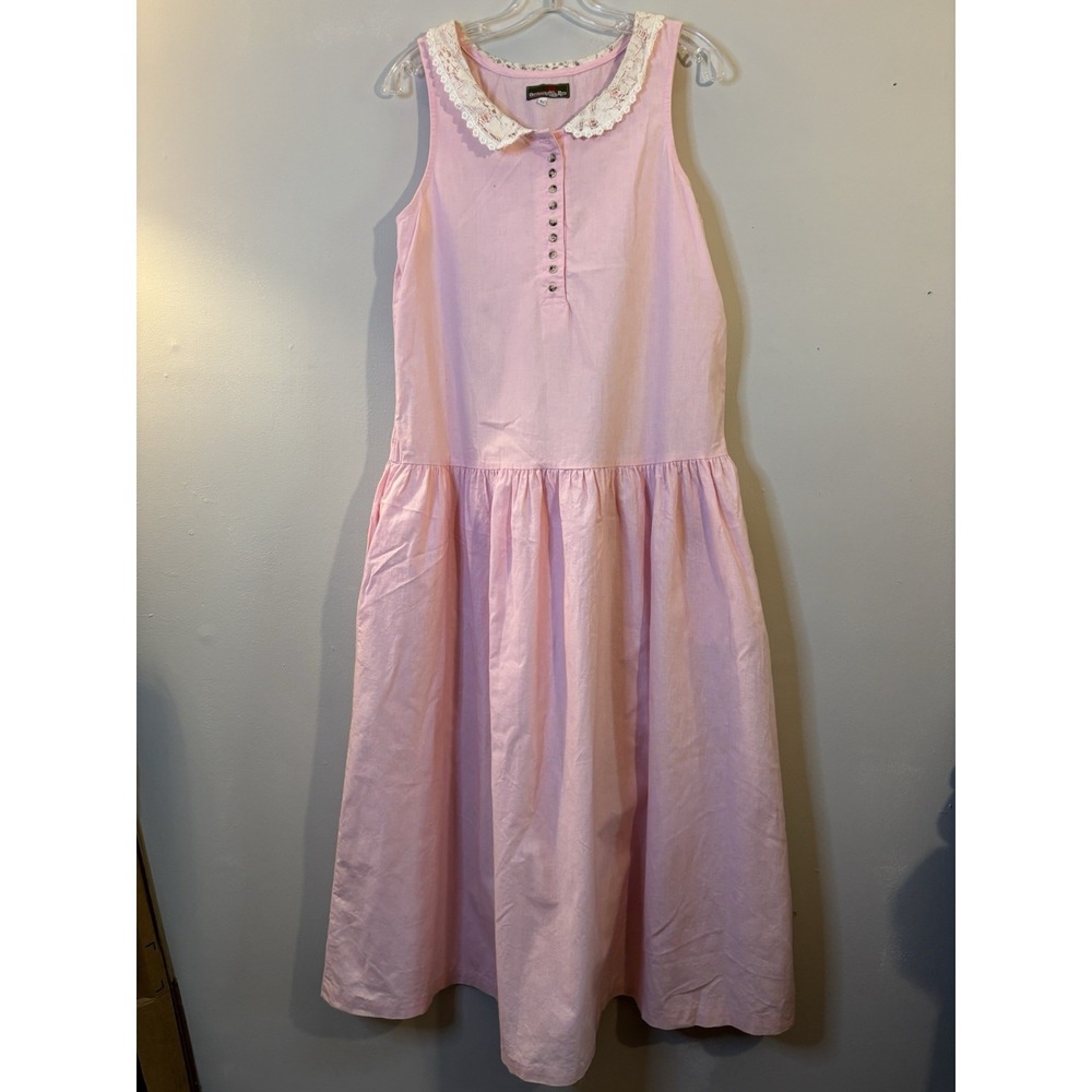 VTG OUTBACK RED Pink Drop Waist Midi Dress Laceโ Peter Pan Collar L Cottage Core